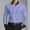 Camisa de negocios casual, de color liso, con diseño estampado, manga larga y estilo europeo y americano, con cuello y tejido resistente a las arrugas
