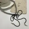 Collar de Cadena para Clavícula de Lujo Ligero con Lazo Remachado de Perlas y Cristales, Borla, Dulce, Fresco, Sexy, Moda, Gama Alta, Tendencia