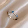 Anillo Abierto Corazón Flor de Zirconia Estilo Retro, Anillo Exquisito de Gama Alta de Nicho, Elegante Accesorio para Mano Versátil de Moda