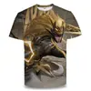 Camiseta Casual Solta de Manga Curta com Gola Redonda, Estilo Unissex, Estampa Digital 3D da Série King of Glory