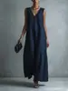 2026 Primavera y Verano Transfronterizo Europeo y Americano Nuevo Estilo Vestido Casual Elegante sin Mangas de Lino Sintético con Cuello en V para Mujer