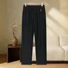 Pantalones ligeros de verano tipo abuela, pantalones rectos de seda helada para mujeres de mediana edad y mayores de 60-70 años, pantalones finos de color liso de corte holgado