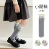 Calcetines para niñas para primavera y otoño, calcetines altos estilo coreano, doble hilo sin costuras con lazo, estampados florales y a cuadros, calcetines largos para bebés y niños