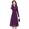 Elegante vestido de encaje de talla grande para mamá, otoño e invierno 2023, con abrigo grueso y falda larga de dos piezas de terciopelo falso.