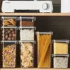 Cozinha multi-grãos macarrão armazenamento jarra nozes doces produtos secos frasco de armazenamento quadrado transparente fivela jarra de armazenamento seco