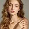 Joyería Romana de Acero de Titanio de Alta Gama con Doble Anillo, Collar, Pulsera y Pendientes Geométricos de Lujo Ligero, Conjunto de Moda para Viajes Diarios para Mujeres