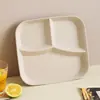 Plato Cuadrado para Cena con Compartimentos de Paja de Trigo, Plato Doméstico para Comida de una Persona, Plato para Frutas y Desayuno, Plato de Plástico con Tres Compartimentos para Dividir Comidas