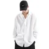 Camisa de Seda de Hielo Otoño 2025 para Hombre Manga Larga Blanca Casual Holgada Talla Grande Caída Sensación de Alta Gama Camisa de Pulgada Delgada