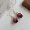 Pendientes de Gancho para Oreja Flor Eterna para Mujer Pendientes de Diseño de Nicho de Lujo Ligero Estilo Retro Hong Kong Elegante Lazo Pendientes de Zirconia Rosa