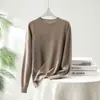 Outono e Inverno Gola Redonda 100% Caxemira Pura Tricô Cor Pura Versátil Camiseta Básica Estilo Simples Suéter de Tricô Blusa de Manga Longa