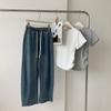 Jeans Reto Casual Preguiçoso Slimming Feminino Estilo Japonês Primavera e Verão Elástico na Cintura Tencel Calças