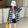 Camisa Xadrez para Meninas 2025 Outono Novo Estilo Média e Grande Camisa de Manga Longa para Crianças Estilo Casual Coreano para Crianças Top Tendência