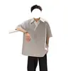 Camisa Unisex de Verano de Manga Corta con Solapa Irregular de Falso Dos Piezas, Diseño Holgado, Top Versátil Casual de Media Manga
