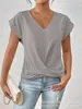 2026 Bestseller Transfronterizo de Amazon Camiseta Lisa de Cuello en V Elegante Top de Manga Corta Ropa para Mujer Primavera/Verano Amazon Transfronterizo