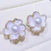 Aretes de Perla de Agua Dulce Natural de Zhuji Camelia Francesa Diseño Elegante Simple de Nicho Pendientes para Mujer