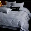 Juego de ropa de cama de cuatro piezas de jacquard cepillado de algodón de fibra larga, 60 hilos, Clase A, con sensación de alta gama, que incluye funda de edredón, sábana bajera y sábana encimera