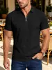 Polo Masculino de Verão Jacquard Texturizado com Meio Zíper e Gola Respirável Solto Casual Americano Manga Curta