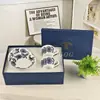 Louça de Porcelana Colorida de Alta Temperatura Sob Esmalte, Embalagem em Caixa de Presente Floral Azul Vintage, Conjunto de Prato de Jantar e Xícara de Café para Casa, Peça Única Dropshipping
