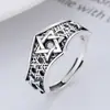 Anillo de Estrella de Seis Puntas Hueca Tridimensional Vintage Desgastado de Plata de Ley S925 Yunchaoxuan Estilo Punk Moderno Anillo Abierto