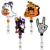 Clip de insignia retráctil de fácil extracción giratorio de acrílico con cuentas de fantasma, castillo, calabaza y purpurina para Halloween