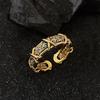Retro Distressed Indústria Pesada Antigo Anel de Zircão Dourado Abertura Feminina Nicho Ajustável Personalidade High-end All-match Novo Produto