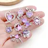 Aretes hechos a mano para armar, collares, colgantes pequeños, forma de corazón de aleación, moño, tulipán, colgantes morados, accesorios de joyería para armar