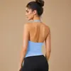 Dfyne Impact Ropa de Yoga Top Largo sin Costuras de Cuello Halter con Tres Capas y Almohadillas en el Pecho, Alta Elasticidad, Espalda Hermosa, Ajustado Diseño Personalizado