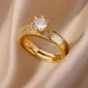 Anel Aberto de Luxo com Banho de Ouro 18K Totalmente Cravejado de Diamantes, Anel de Zircônia, Anel Feminino da Moda e de Alto Padrão, Venda Quente Transfronteiriça