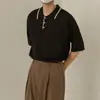 Polo de Punto para Hombre, Seda de Hielo, Delgado, Secado Rápido, Cuello Camisero, Estilo de Negocios, Verano, Manga Corta Ligeramente Maduro, Estilo Coreano