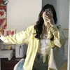 Patrón de Bordado de Toalla Camisa de Mujer Rayas Amarillas Estilo Casual Japonés y Coreano Nuevo Estilo Top Holgado Chaqueta con Bordado de Cachorro