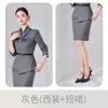 Traje de Dos Piezas para Mujer Gris con Blazer de Manga Larga, Pantalones y Falda, Venta al por Mayor de Comercio Exterior Transfronterizo, Traje Profesional para Mujer