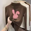 Ropa interior para niñas con forro polar, nuevo estilo otoño/invierno, manga larga, a la moda, cuello semi-alto, cálida, top estampado para niñas pequeñas y grandes