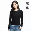 Nuevo top básico de manga larga con cuello redondo de lana Tencel, perfecto para principios de otoño, una camiseta versátil y casual para mujer