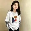 Camiseta de Manga Larga Nueva para Niñas 2026, Camiseta Base Holgada para Niños Mayores, Top de Algodón Puro Falso de Dos Piezas para Primavera y Otoño