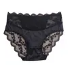 Produto exclusivo transfronteiriço: Calcinha sexy de renda vazada para mulheres, com retalhos de cetim, delicada e versátil, confortável, macia como seda, alta elasticidade