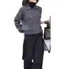 241183 Big Aimei Yiyuan Outono 2024 Novo Conjunto Casual de Cor Sólida com Lapela e Abotoamento Duplo e Calça de Perna Larga Estilo Ocidental