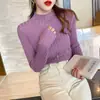 Otoño e Invierno 2025 Suéter de Punto de Cuello Medio para Mujer Capa Base Ajustada Elegante Cuello Medio Ceñido Suave Sedoso de Punto Negro