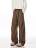 Calça Casual Reta Plissada de Veludo Cotelê Masculina Outono e Inverno Nova Moda Solta Versátil com Forro de Lã Grossa Calça de Perna Larga