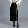 Falda Versátil de Encaje Patchwork para Mujer 2026 Otoño Nueva de Cintura Alta Adelgazante Oculta de Longitud Media Recta con Abertura