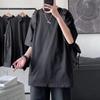 Camiseta Masculina de Manga Curta de Verão Estilo Coreano Solta Tendência Versátil Cor Sólida Camiseta Casual Estilo Hong Kong Ins Gola Redonda