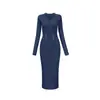 Vestido de Punto Elegante de Cuello V Azul Marino de Alta Gama Coreano para Mujeres Petite, Vestido Base Elegante con Falda Ajustada