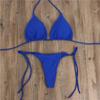 Traje de baño bikini europeo y americano de comercio exterior, color puro, exportación, traje de baño sexy de tres puntos, para mujer, con abertura y cordones