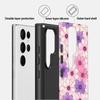 Capa para Celular Samsung S23Ultra Estilo Suave Flor Roxa Esmagada Capa Dupla com Película S25 Capa Protetora Anti-Queda