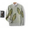 Suéter de lana 100% para hombre, cuello redondo, hojas, jacquard, tejido grueso, juvenil, informal, cálido, base de cachemira, moderno
