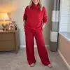 Conjunto de Dos Piezas para Mujer 2025 Europeo y Americano Transfronterizo Nuevo Otoño e Invierno Sudadera Color Sólido Cuello Alto Top Casual Elegante para el Trabajo