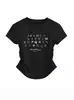 Camiseta de Verano Nuevo Estilo Hombro Derecho Ajustada Manga Corta para Mujer Cintura Fruncida Ajustada Corta para Mujer Top Versátil Ropa Exterior Camiseta