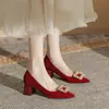 Sapatos de casamento Jin Jin CH60-38 com salto grosso e bico fino em camurça para mulheres 2024 novos sapatos de camada única primavera e outono saltos altos para mulheres