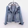 Chaqueta corta de mezclilla para mujer, primavera y otoño, estilo coreano, nueva chaqueta con capucha de manga larga ajustada, top versátil para estudiante, otros