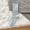 Calcetines de Mujer Sin Costuras de Alta Calidad para Otoño e Invierno, Calcetines de Media Pantorrilla, Versión Coreana, Bordado de Dibujos Animados Transfronterizo, Calcetines Largos Grises, Calcetines Holgados al por Mayor
