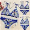 Lencería Sexy para Mujer Comercio Exterior Europeo y Americano Malla Sexy Bordado Transparente Tentación Traje de Tres Puntos Venta al por Mayor Entrega